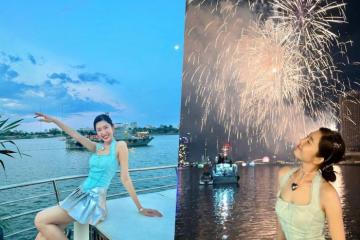 Diễn viên Thuý Ngân đi du thuyền ngắm pháo hoa ở Đà Nẵng cùng hội bạn nổi tiếng